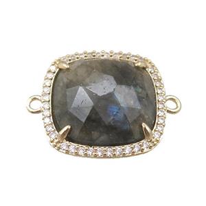 Labradorite connector pave rhinestone, faceted square, approx 18mm