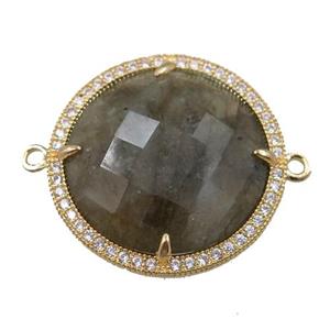 Labradorite connector pave rhinestone, faceted circle, approx 25mm dia