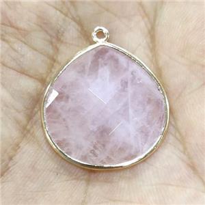 Rose Quartz pendant, faceted teardrop, gold plated, approx 25mm