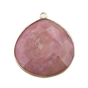 pink Rhodonite pendant, faceted teardrop, gold plated, approx 25mm