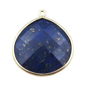 blue Lapis pendant, faceted teardrop, gold plated, approx 25mm