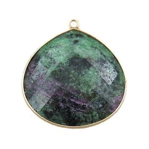 Ruby Zoisite pendant, faceted teardrop, gold plated, approx 25mm