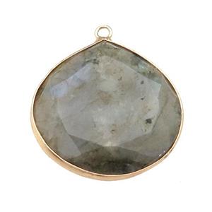 Labradorite pendant, faceted teardrop, gold plated, approx 25mm