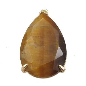 Tiger eye stone pendant, faceted teardrop, approx 18-30mm