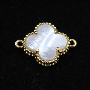 white Pearlized Shell clover connector, gold plated, approx 15mm