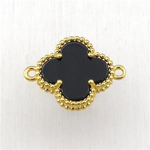 black Pearlized Shell clover connector, gold plated, approx 15mm