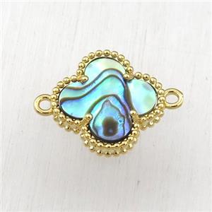 Abalone Shell clover connector, gold plated, approx 15mm