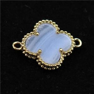 Blue Lace Agate clover connector, gold plated, approx 15mm