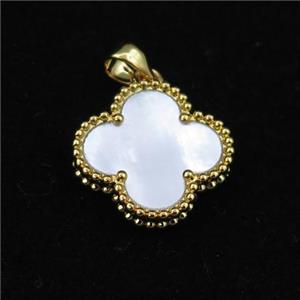 white Pearlized Shell clover pendant, gold plated, approx 15mm