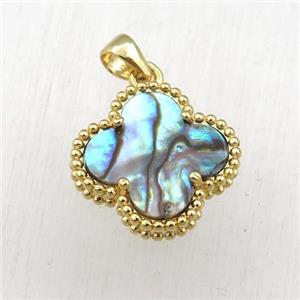 Abalone Shell clover pendant, gold plated, approx 15mm