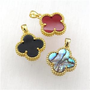mixed Pearlized Shell clover pendant, gold plated, approx 15mm