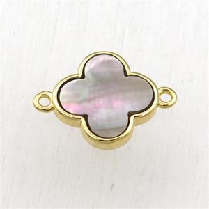 gray Abalone Shell clover connector, gold plated, approx 14mm