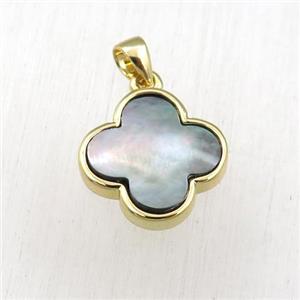 gray Abalone Shell clover pendant, gold plated, approx 14mm