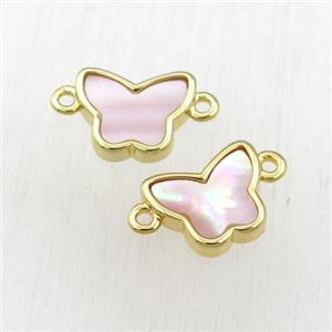 pink Queen Shell butterfly connector, gold plated, approx 10-12mm