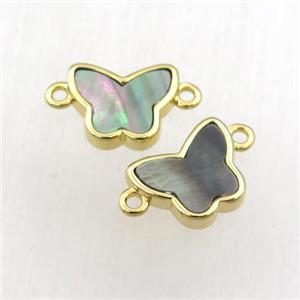 gray Abalone Shell butterfly connector, gold plated, approx 10-12mm
