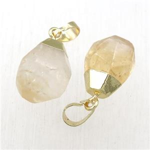 Citrine teardrop pendant, gold plated, faceted, approx 12-16mm