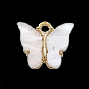 white pearlized Glass butterfly pendant, gold plated, approx 13mm