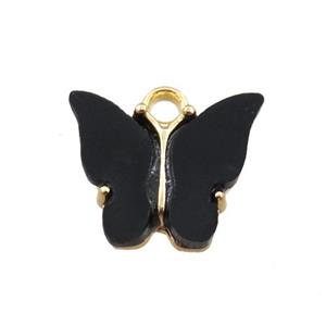black pearlized Glass butterfly pendant, gold plated, approx 13mm