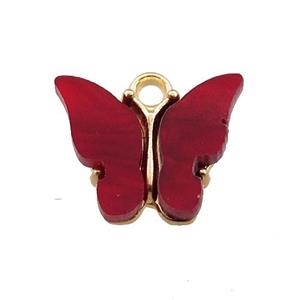 deepred pearlized Glass butterfly pendant, gold plated, approx 13mm