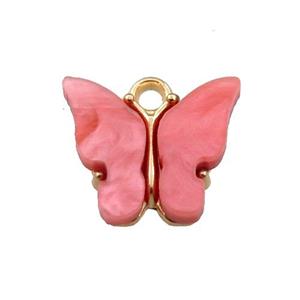 red pearlized Glass butterfly pendant, gold plated, approx 13mm