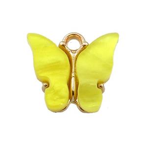 yellow pearlized Glass butterfly pendant, gold plated, approx 13mm