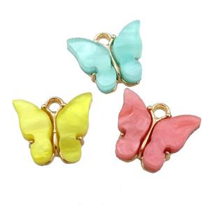 mixed pearlized Glass butterfly pendant, gold plated, approx 13mm