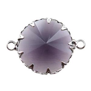 purple crystal glass circle connector, platinum plated, approx 17mm dia