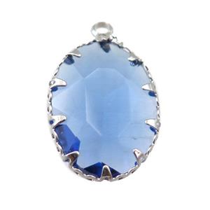lt.blue crystal glass oval pendant, platinum plated, approx 14-19mm