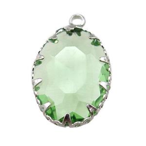 green crystal glass oval pendant, platinum plated, approx 14-19mm