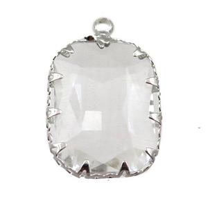 white crystal glass rectangle pendant, platinum plated, approx 14-19mm