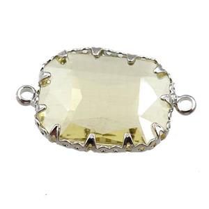 yellow crystal glass rectangle connector, platinum plated, approx 14-19mm