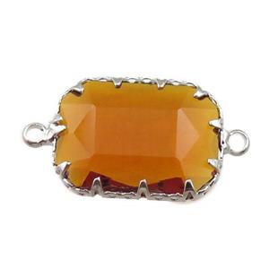 orange crystal glass rectangle connector, platinum plated, approx 14-19mm