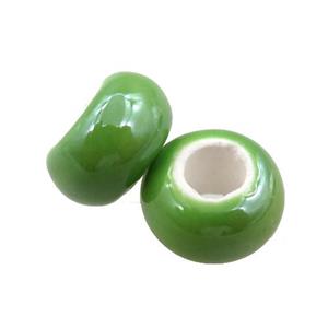 Europe style green Pearlized Glass rondelle beads, light electroplated, approx 15mm dia, 6mm hole