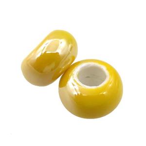 Europe style yellow Pearlized Glass rondelle beads, light electroplated, approx 15mm dia, 6mm hole