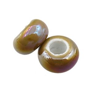 Europe style Pearlized Glass rondelle beads, AB-color electroplated, approx 15mm dia, 6mm hole