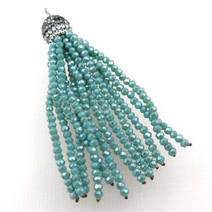 Tassel pendant with green crystal glass, approx 12mm, 60mm length