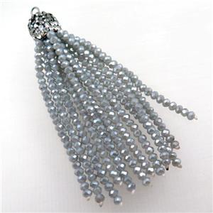 Tassel pendant with gray crystal glass, approx 12mm, 60mm length