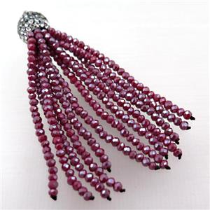 Tassel pendant with darkred crystal glass, approx 12mm, 60mm length