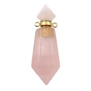 Rose Quartz perfume bottle pendant, approx 17-41mm