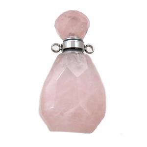 Rose Quartz perfume bottle pendant, approx 18-37mm