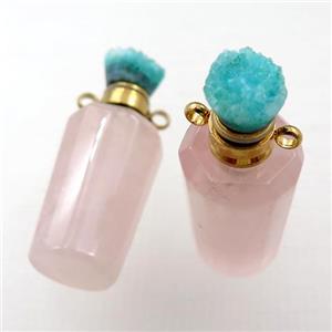 Rose Quartz perfume bottle pendant with druzy, approx 13-32mm