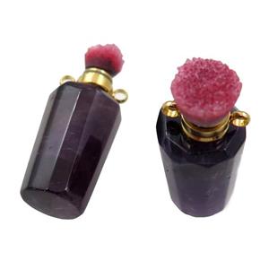 Amethyst perfume bottle pendant with druzy, approx 13-32mm