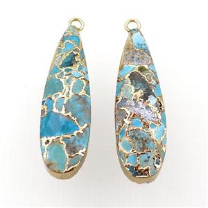 Mosaic Turquoise teardrop pendant, gold plated, approx 10-35mm