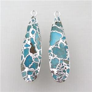 Mosaic Turquoise teardrop pendant, silver plated, approx 10-35mm