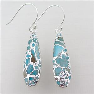 Mosaic Turquoise Hook Earring, teardrop, silver plated, approx 10-35mm