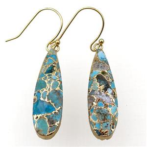 Mosaic Turquoise Hook Earring, teardrop, gold plated, approx 10-35mm