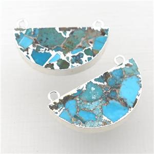 Mosaic Turquoise pendant, half circle, silver plated, approx 15-30mm