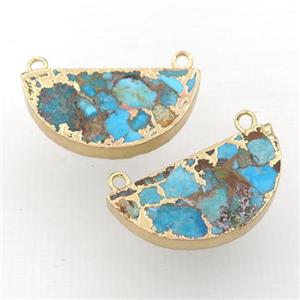 Mosaic Turquoise pendant, half circle, gold plated, approx 15-30mm