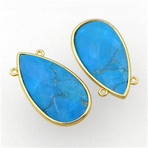 blue Turquoise pendant, faceted teardrop, gold plated, approx 16-30mm