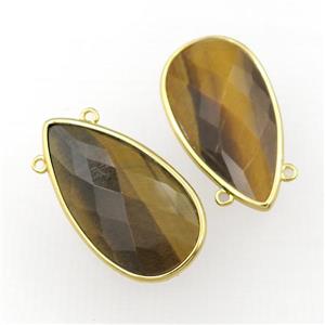 Tiger eye stone pendant, faceted teardrop, gold plated, approx 16-30mm